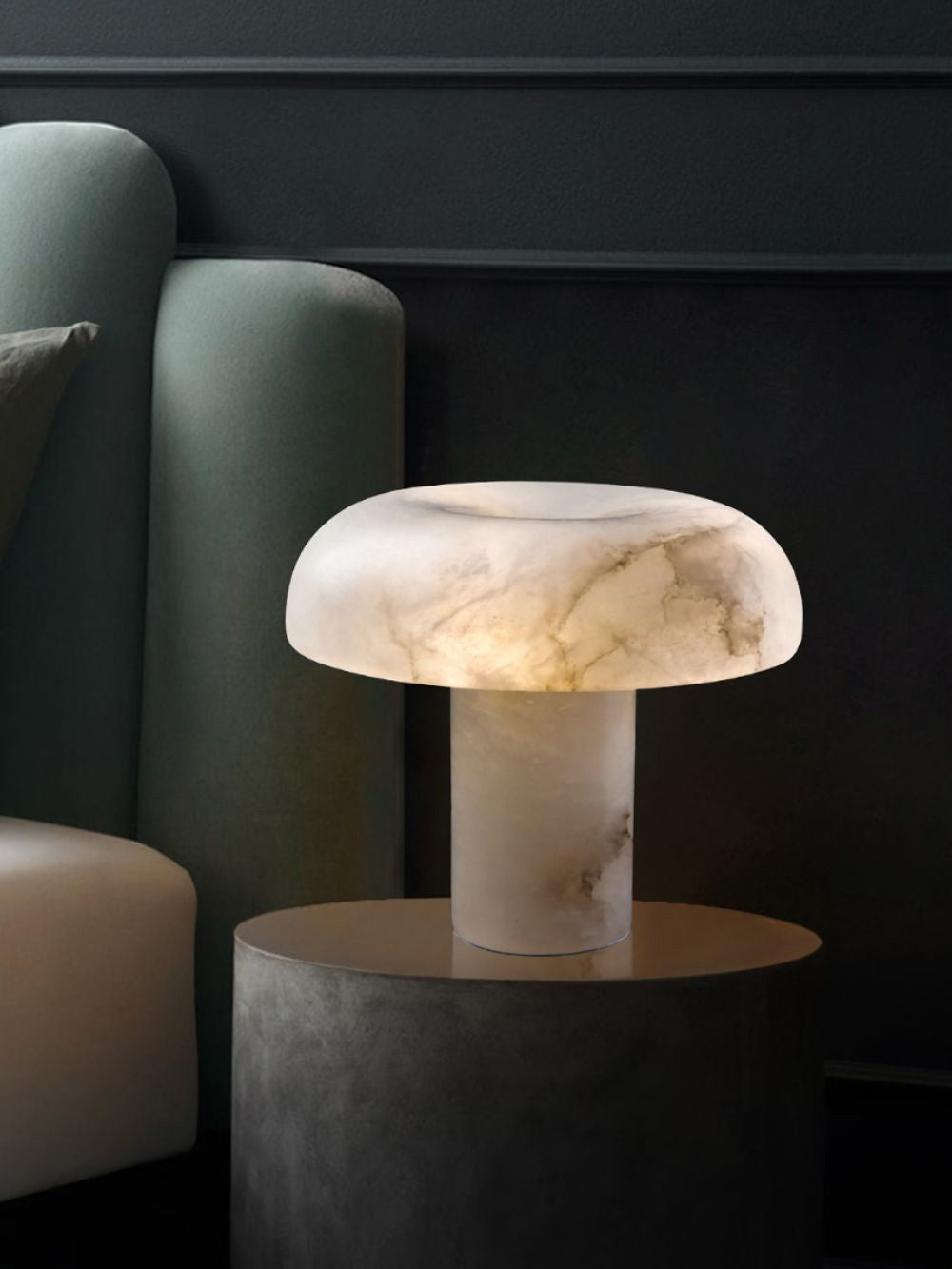 Virelli Lampe de Table Abat-jour en Albâtre Champignon Base en Laiton Sculpturale Chaleureuse