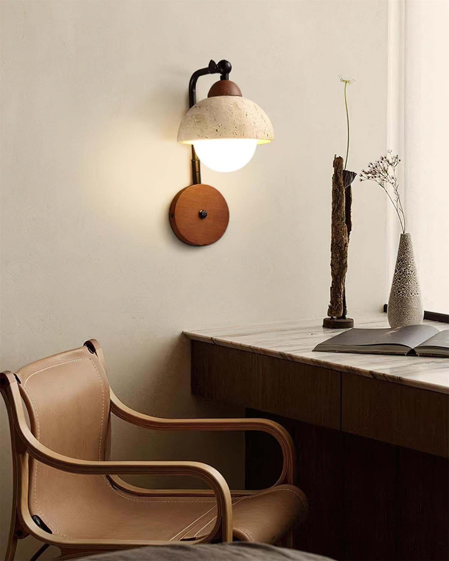 Solaro Applique Murale Travertin Blanc Globe Opalescent