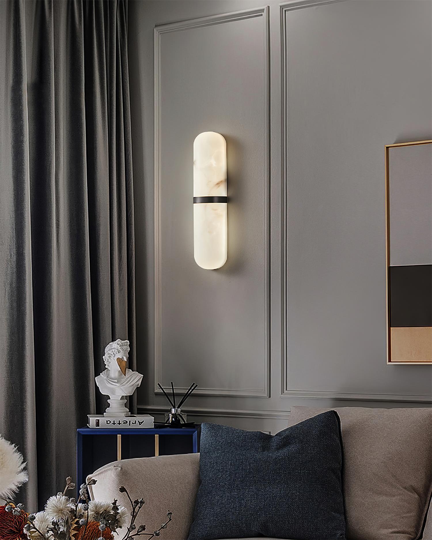 Applique Murale Capsule en Albâtre Bande en Laiton Lueur Ambiante Luxe Douce