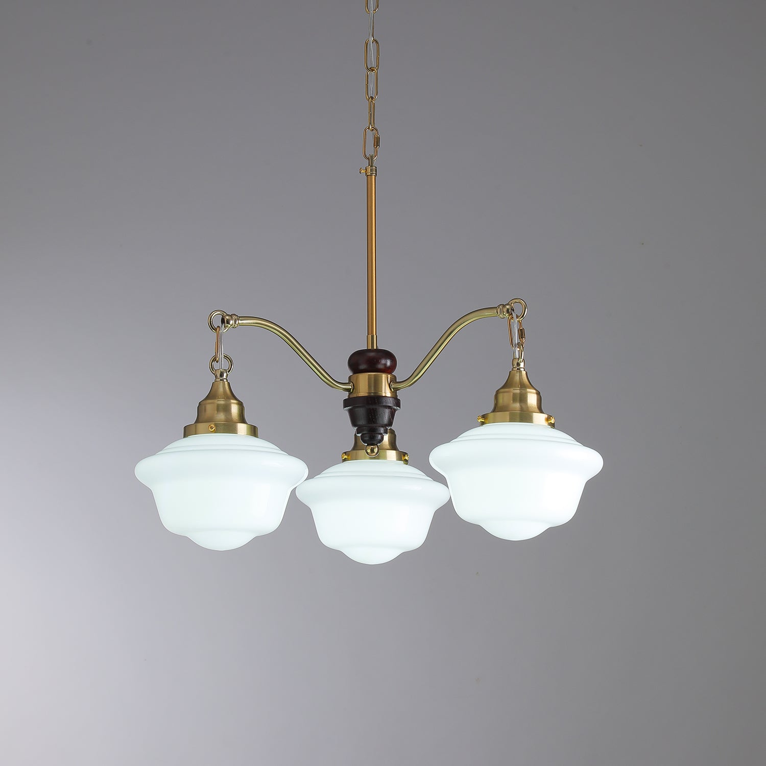 Lustra Lustre Laiton Bois Verre Satiné Classique