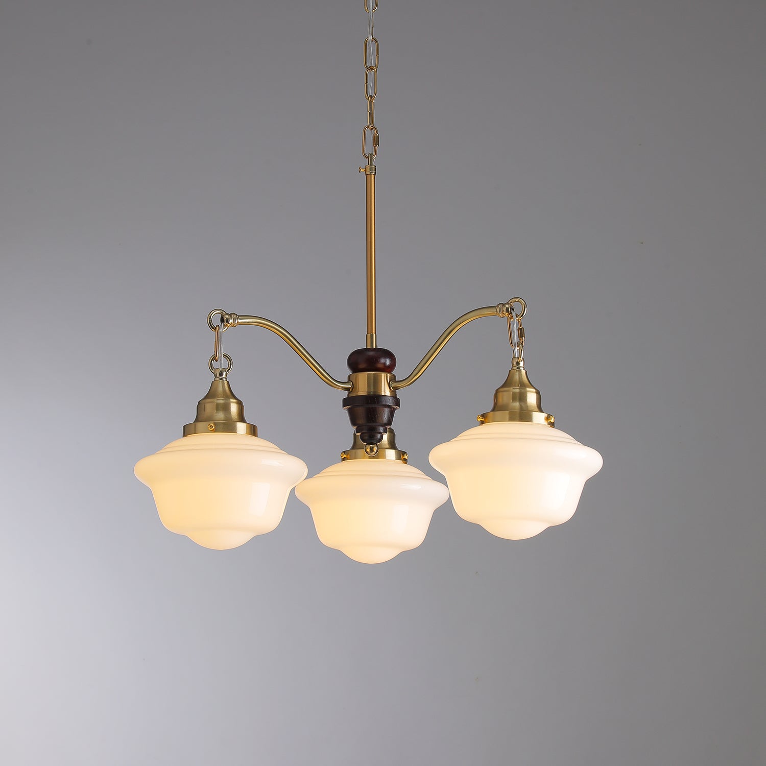 Lustra Lustre Laiton Bois Verre Satiné Classique