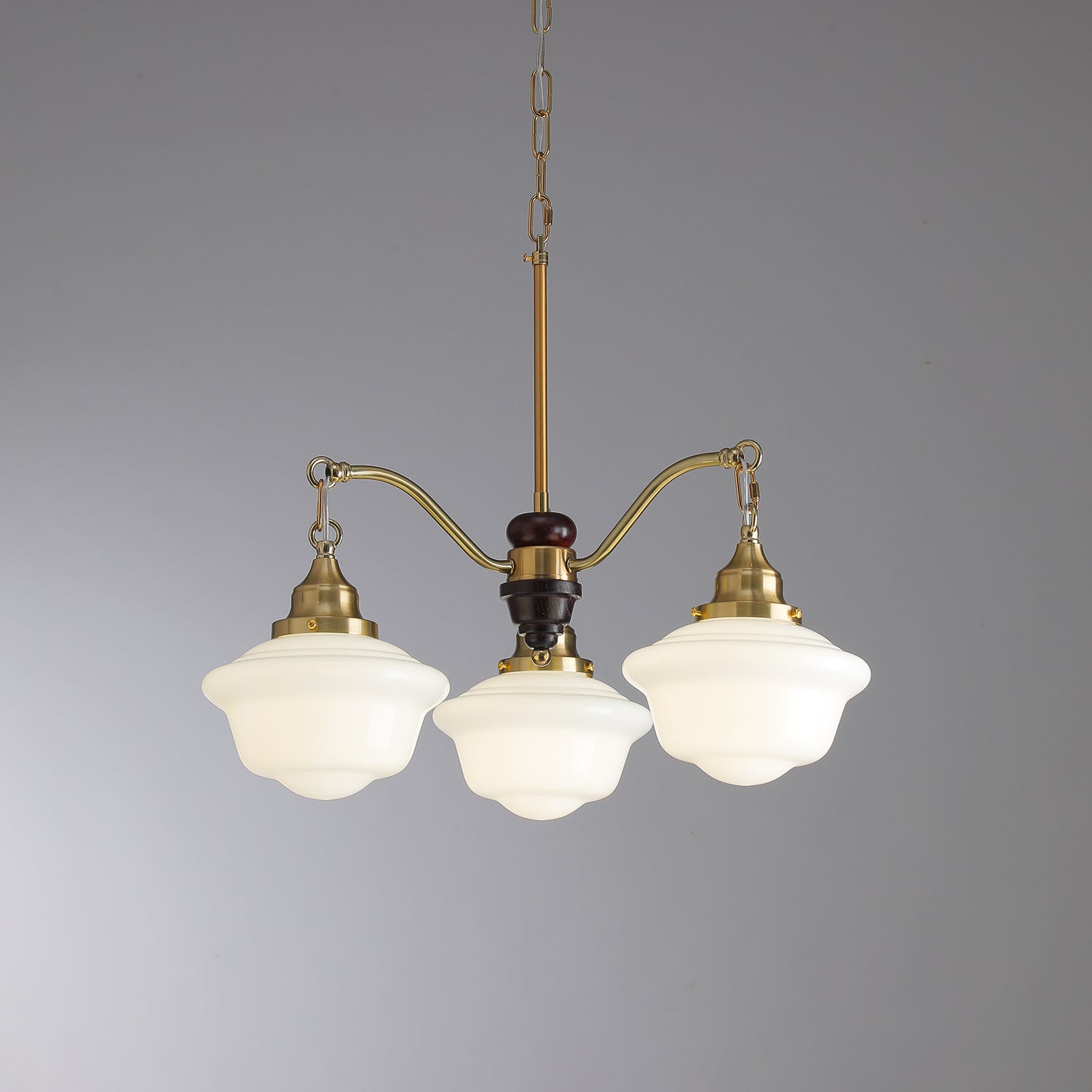 Lustra Lustre Laiton Bois Verre Satiné Classique