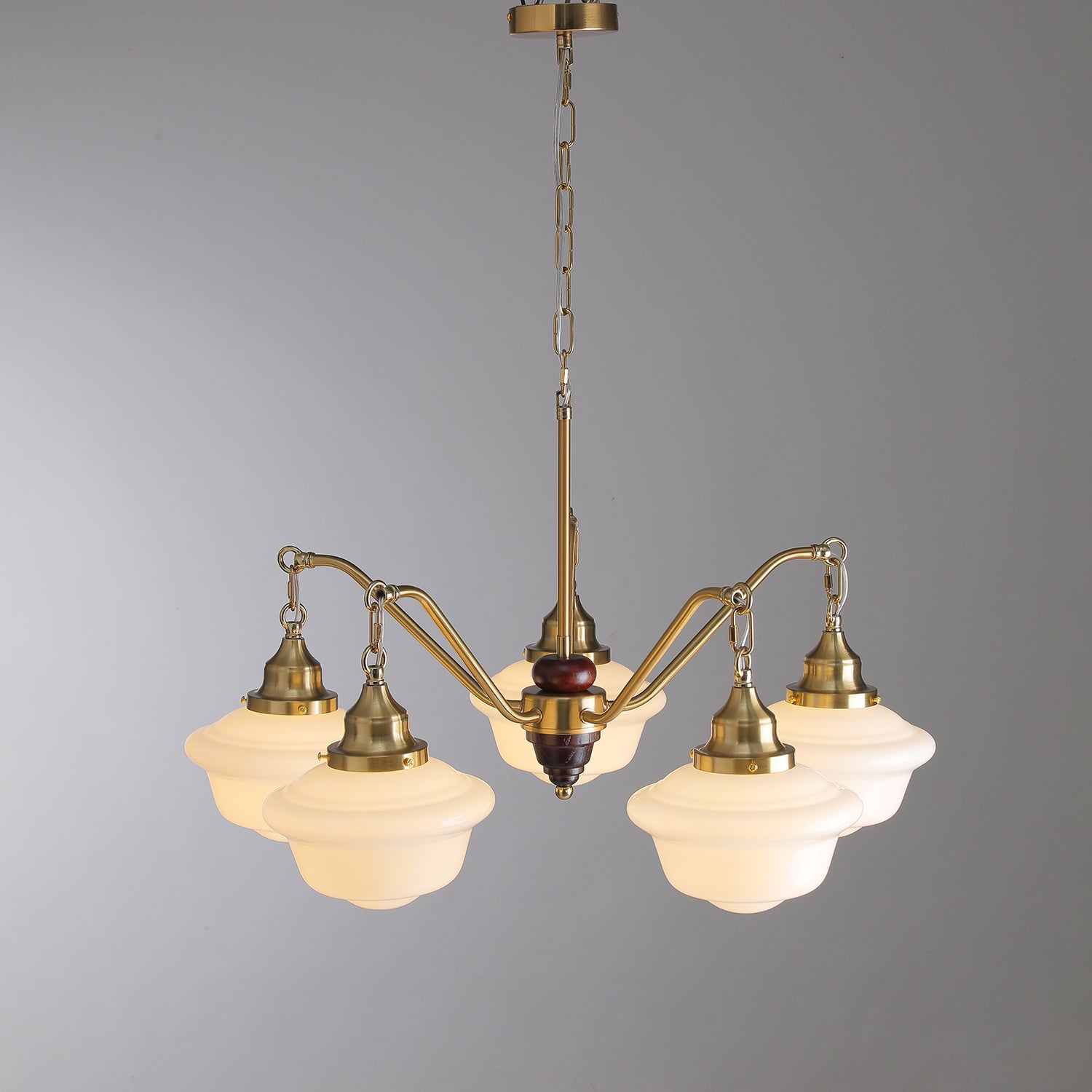 Lustra Lustre Laiton Bois Verre Satiné Classique