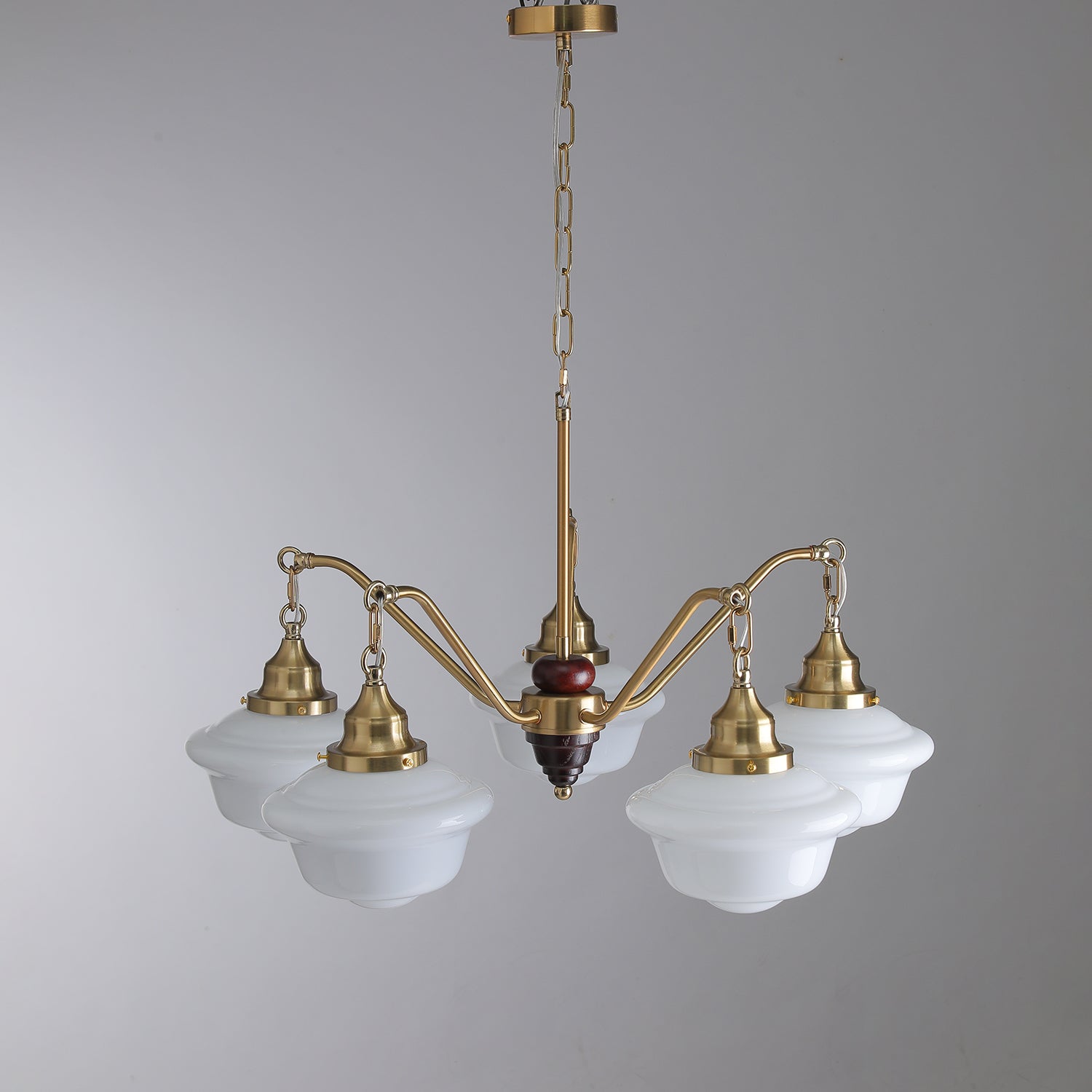Lustra Lustre Laiton Bois Verre Satiné Classique