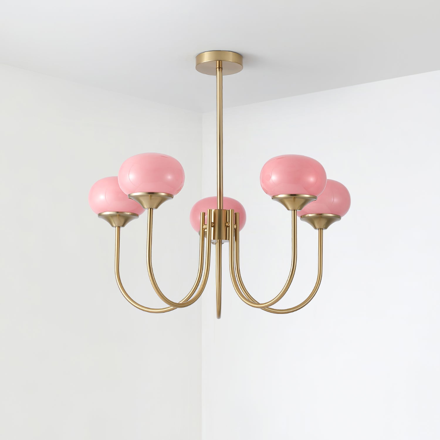 Lustra Lustre Globe en Verre Rose Doré