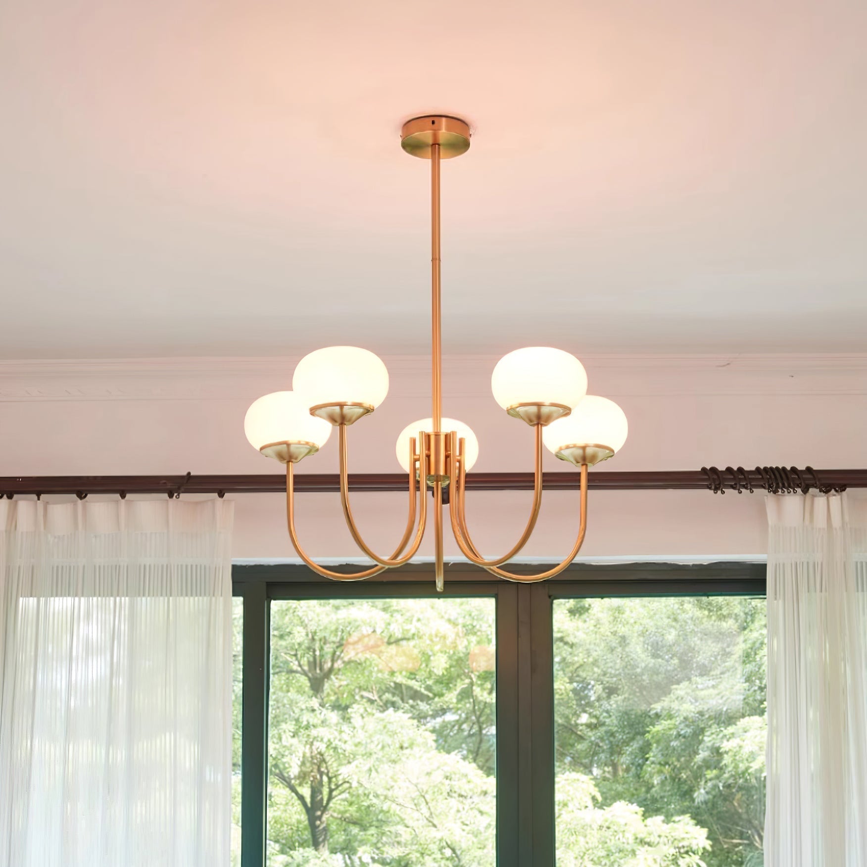 Lustra Lustre Globe en Verre Rose Doré