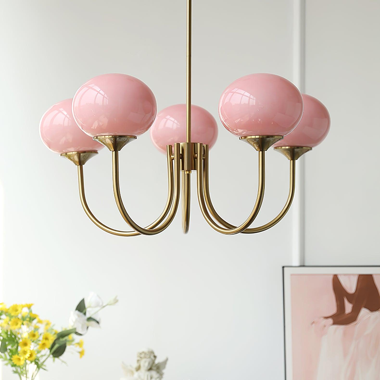 Lustra Lustre Globe en Verre Rose Doré