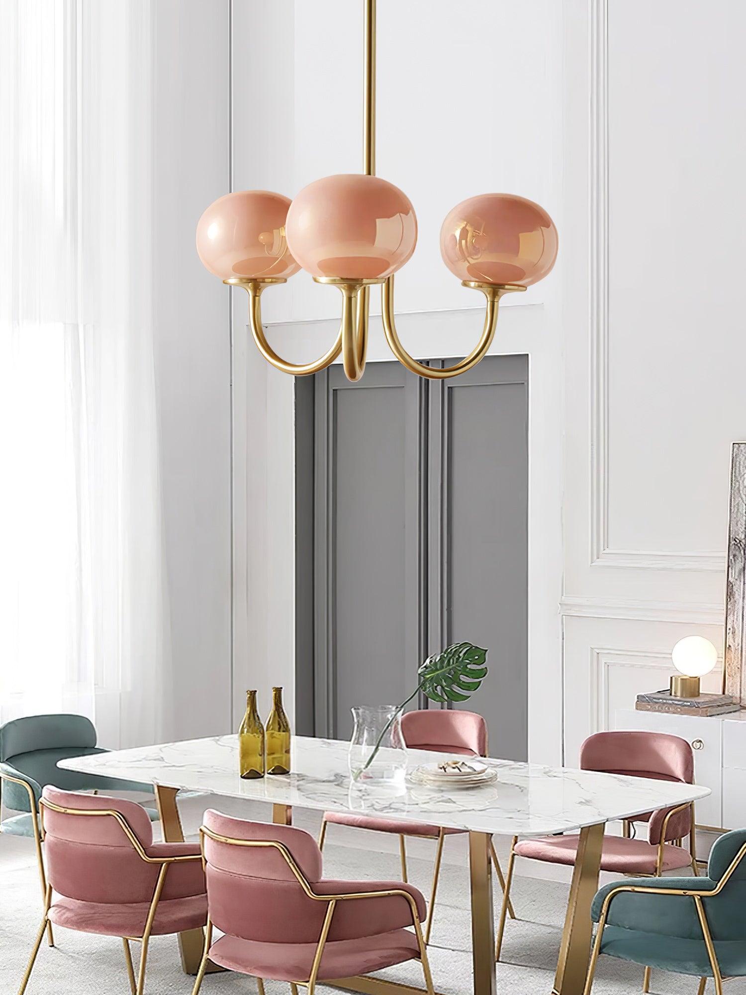 Lustra Lustre Globe en Verre Rose Doré