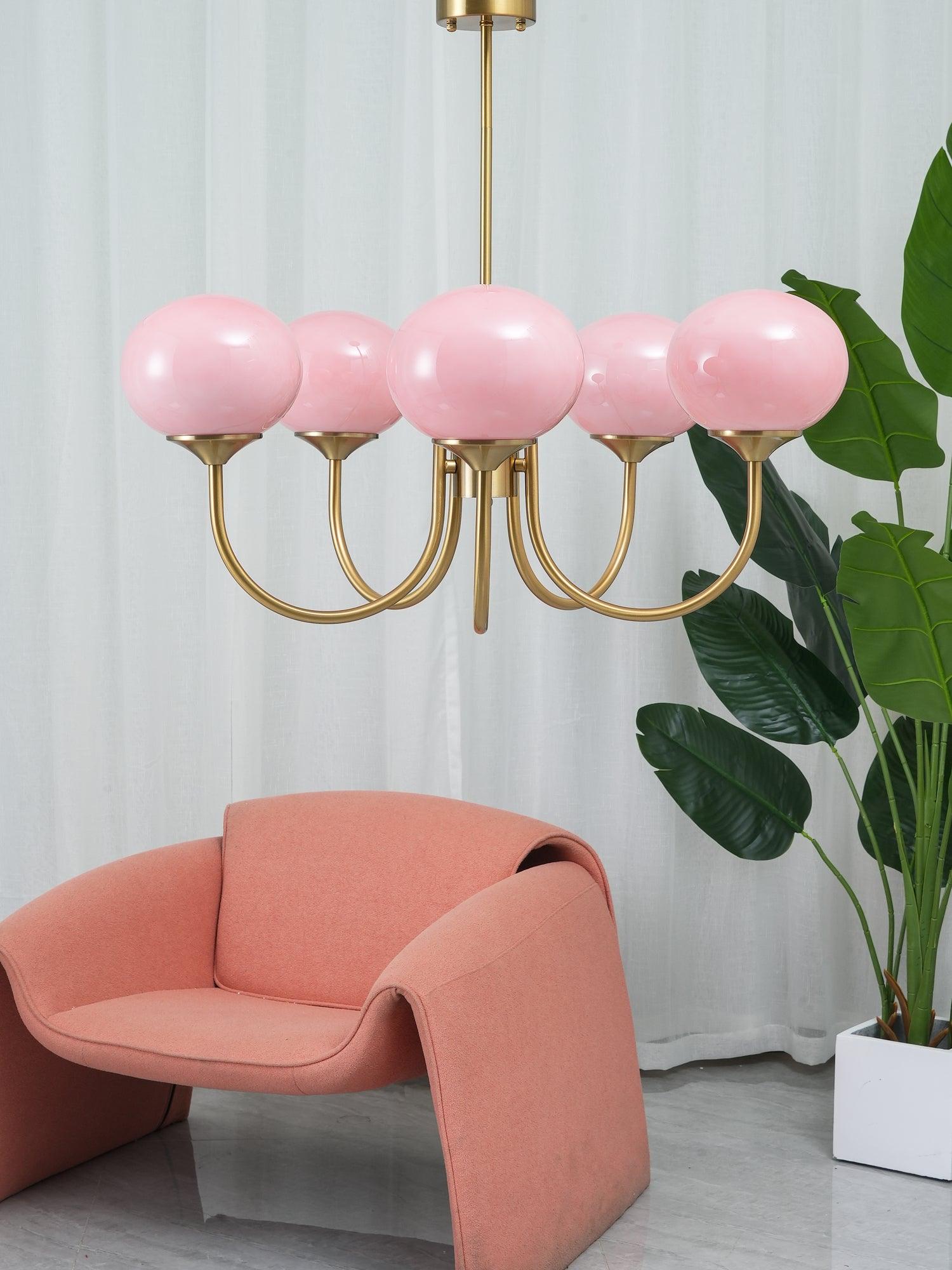 Lustra Lustre Globe en Verre Rose Doré