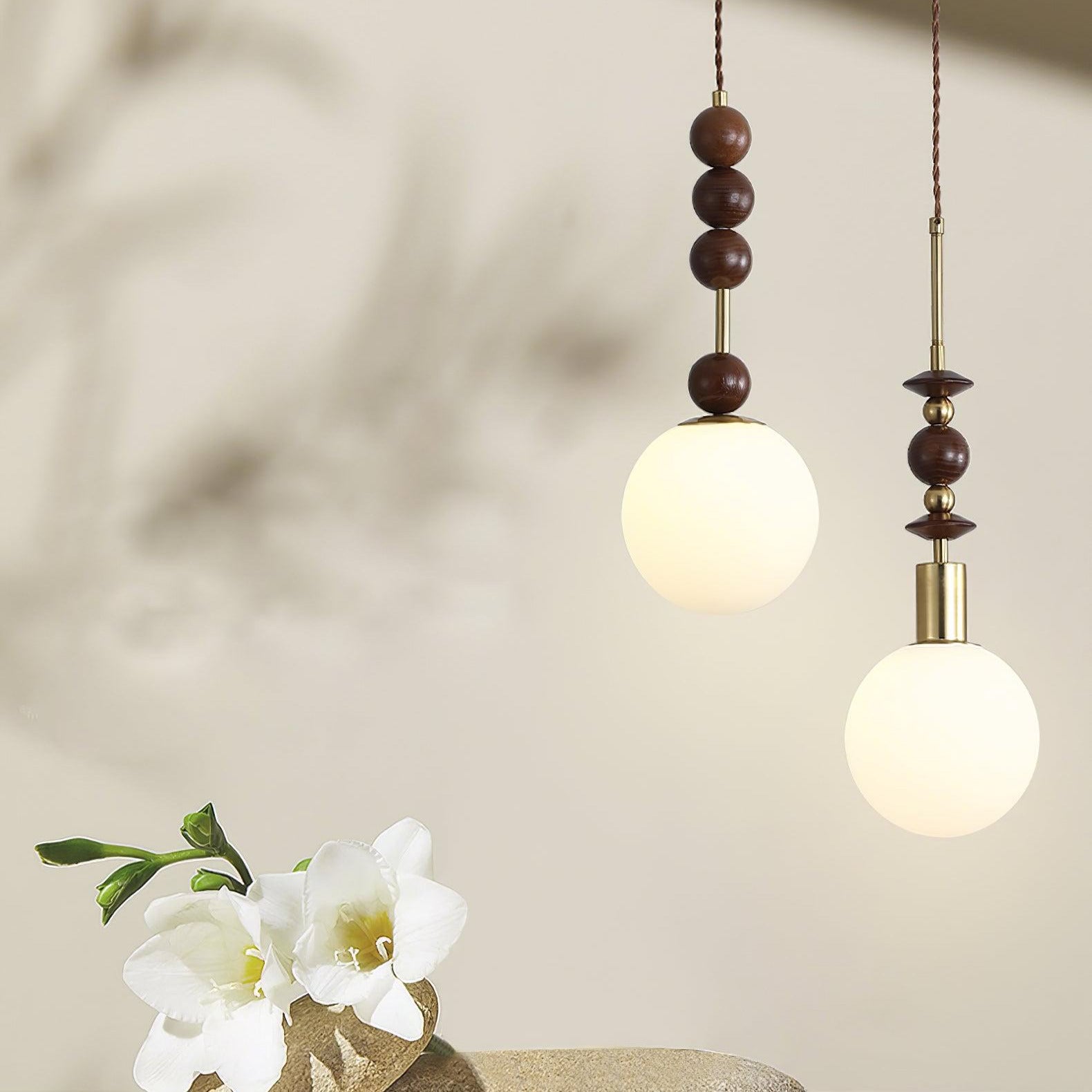 Norn Suspension Verre Perles en Bois