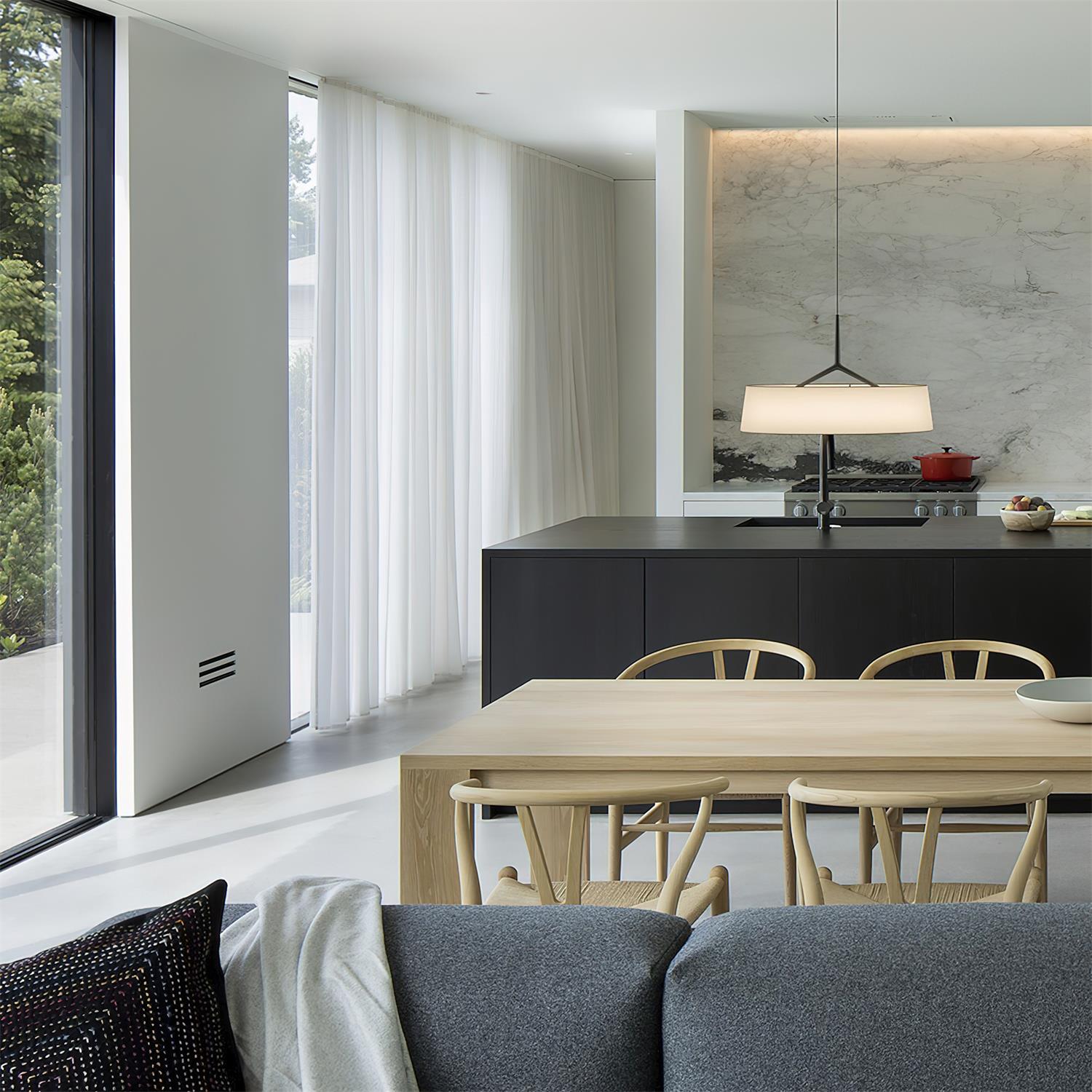 Virelli Suspension Abat-jour en Tissu Blanc Tambour Tige Noire Élégante Moderne