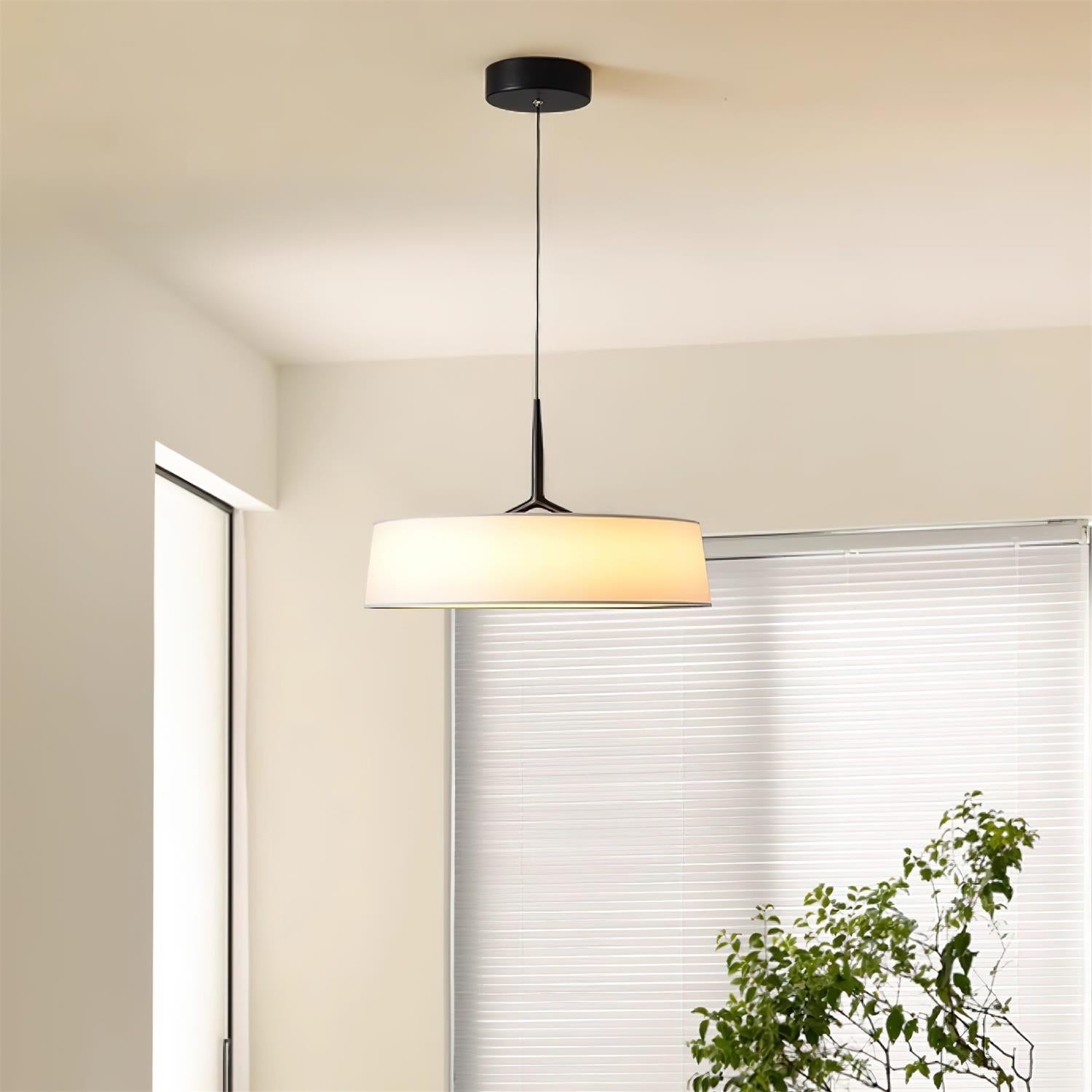 Virelli Suspension Abat-jour en Tissu Blanc Tambour Tige Noire Élégante Moderne