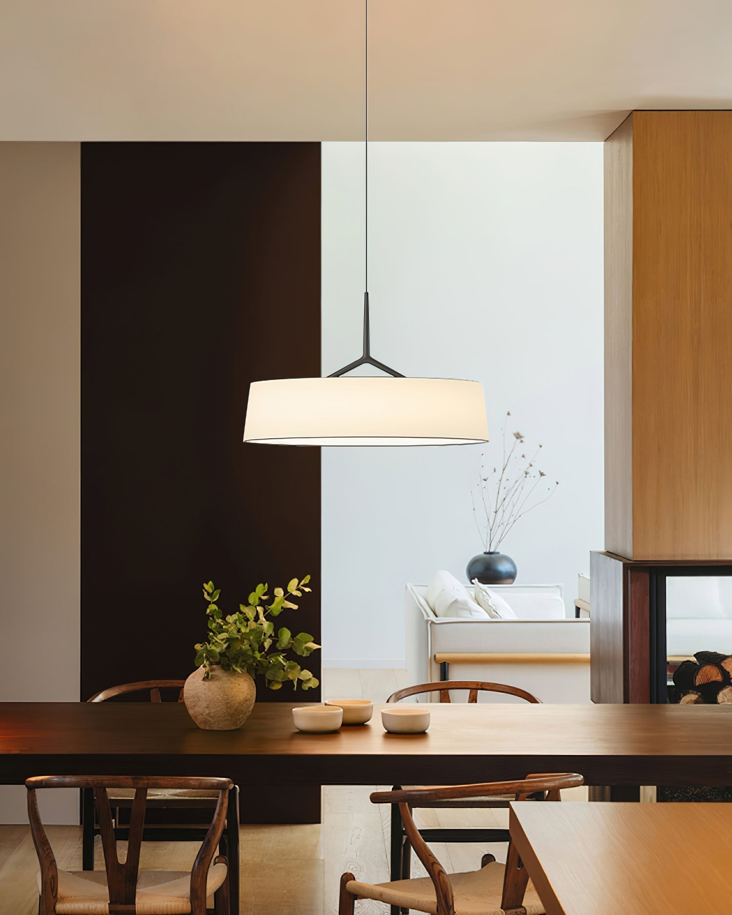 Virelli Suspension Abat-jour en Tissu Blanc Tambour Tige Noire Élégante Moderne