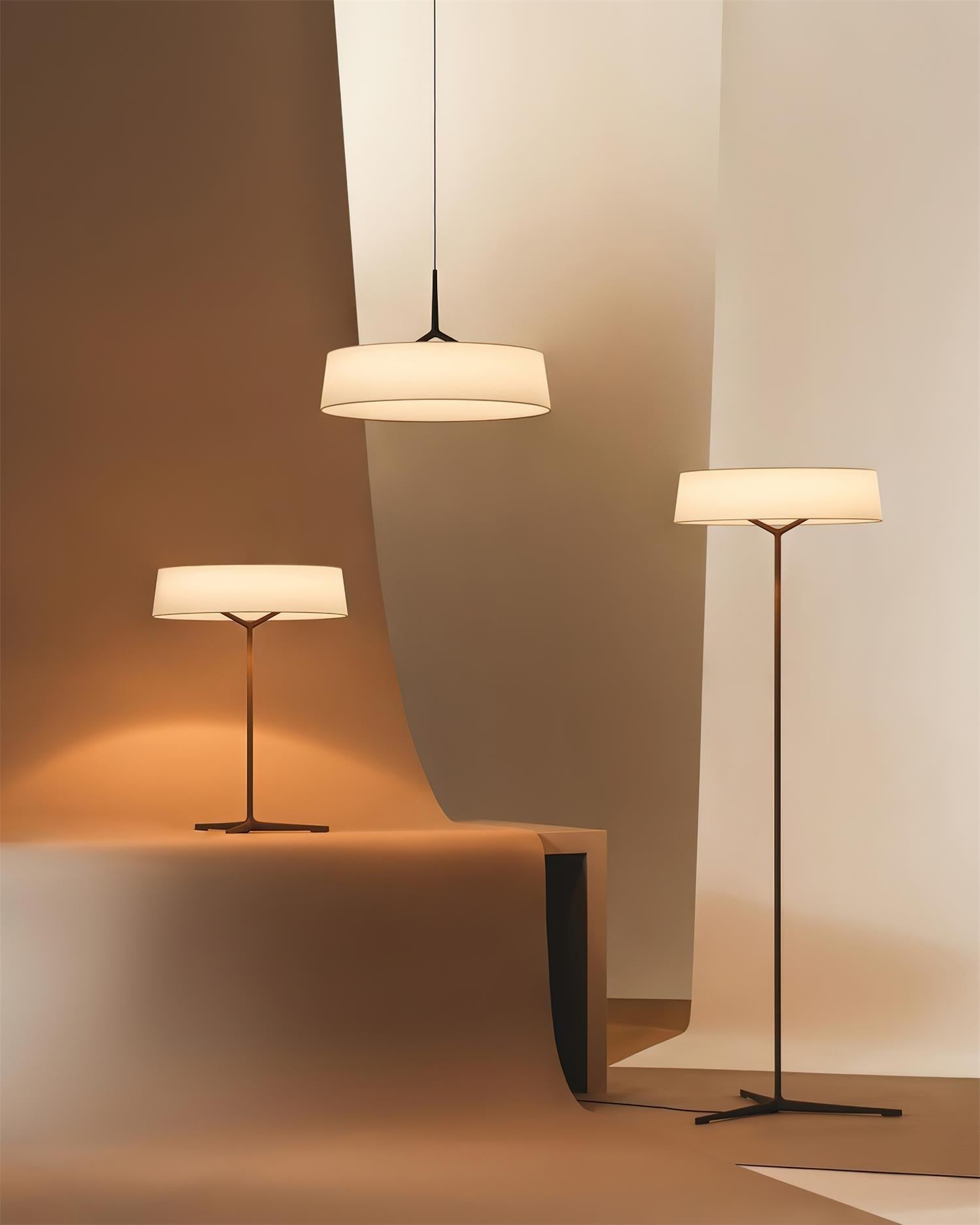 Virelli Suspension Abat-jour en Tissu Blanc Tambour Tige Noire Élégante Moderne