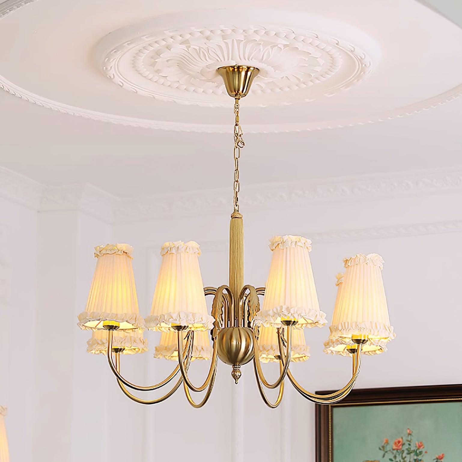 Faylin Lustre Vintage en Laiton avec Abat-jours Plissés