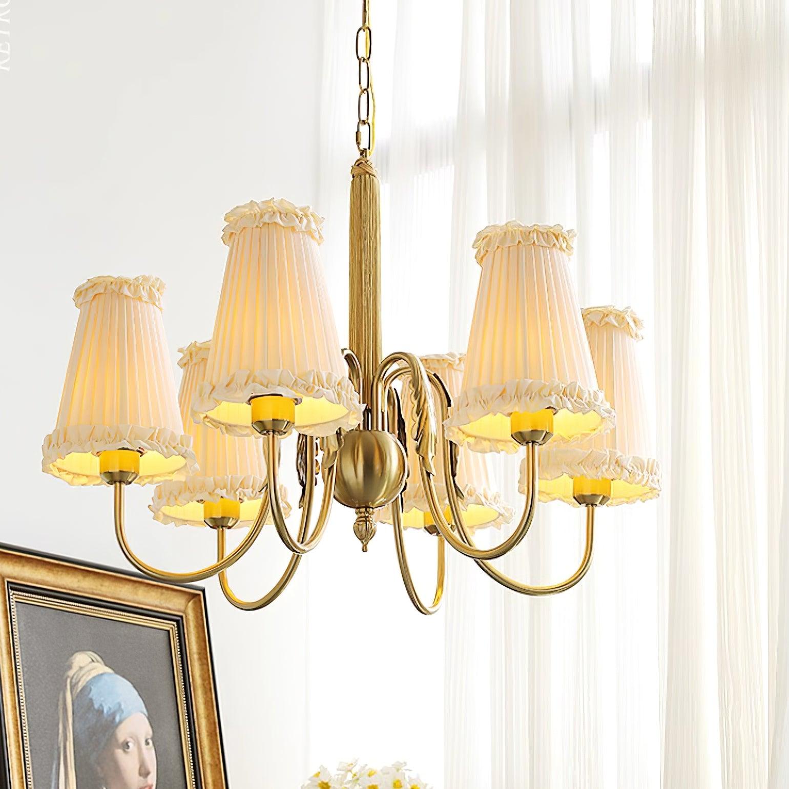 Faylin Lustre Vintage en Laiton avec Abat-jours Plissés
