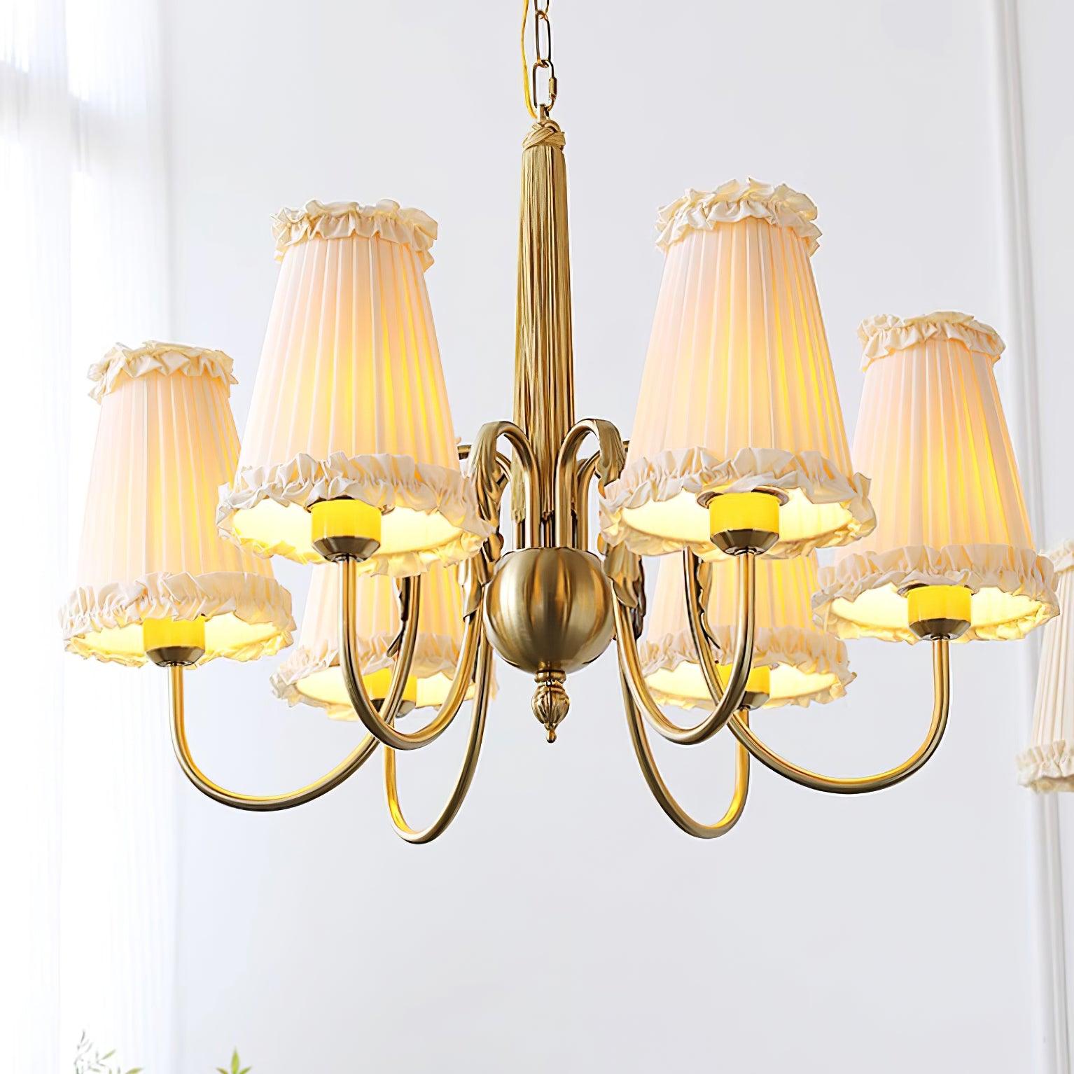 Faylin Lustre Vintage en Laiton avec Abat-jours Plissés