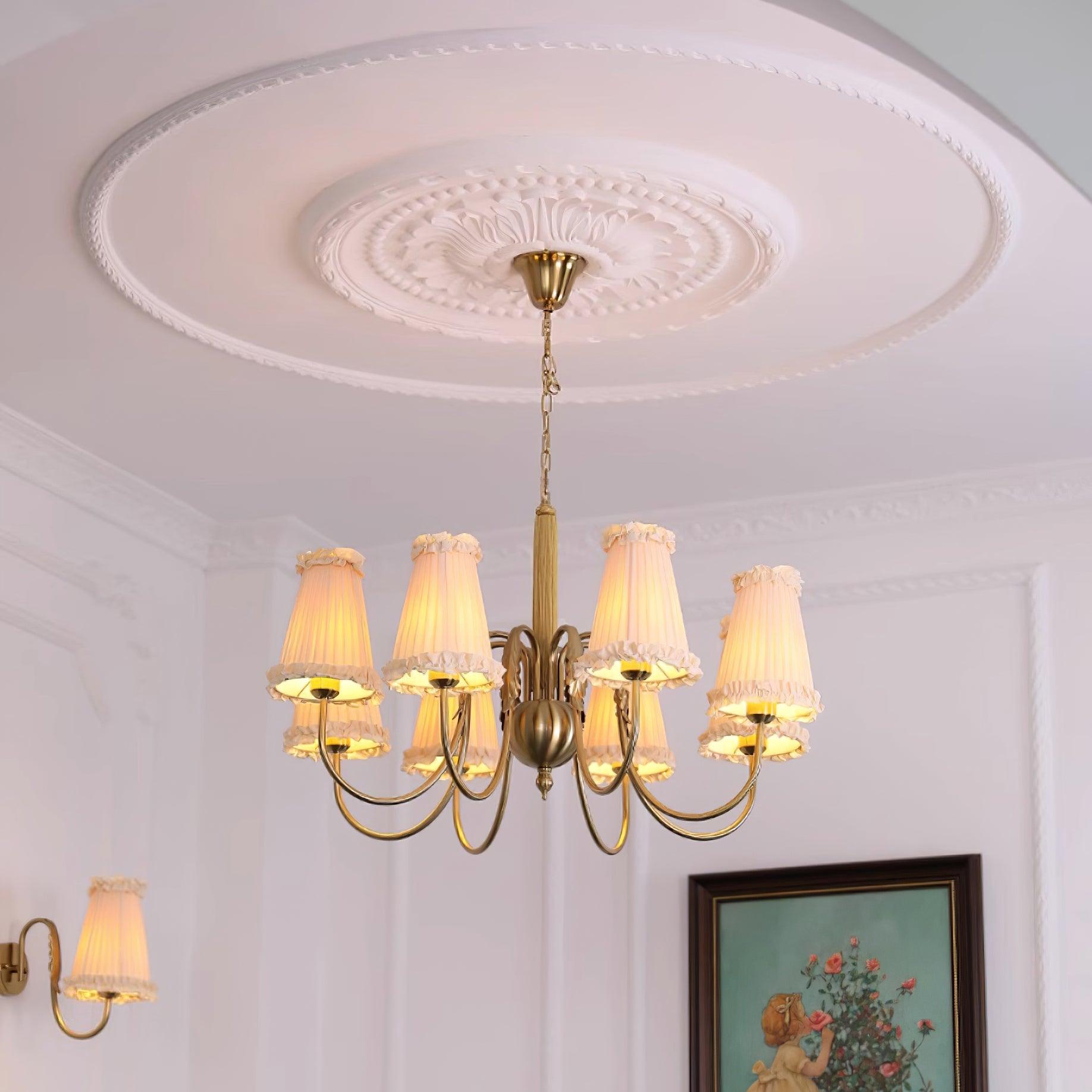 Faylin Lustre Vintage en Laiton avec Abat-jours Plissés