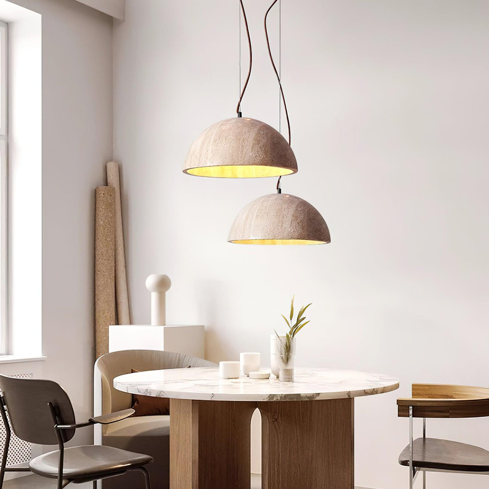 Virelli Suspension Abat-jour Dôme Travertin Chic Industriel Lueur Douce