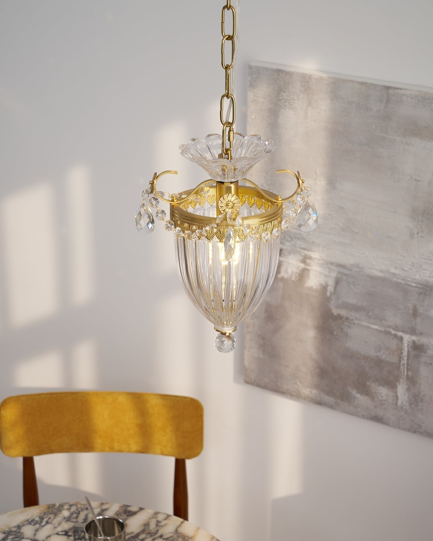Suspension Glamour Vintage Gouttes de Cristal Accent Table à Manger