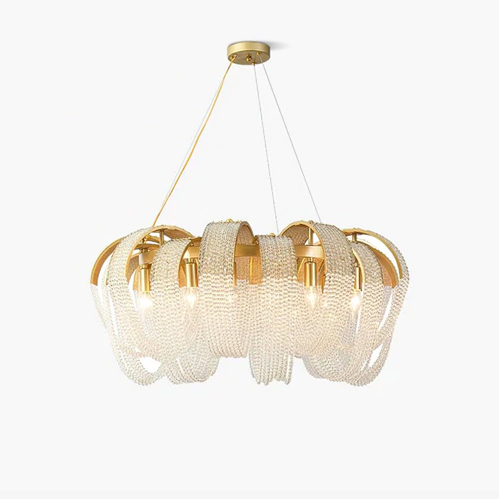 Lustra Lustre Maille Cristal Doré Cascade Scintillante