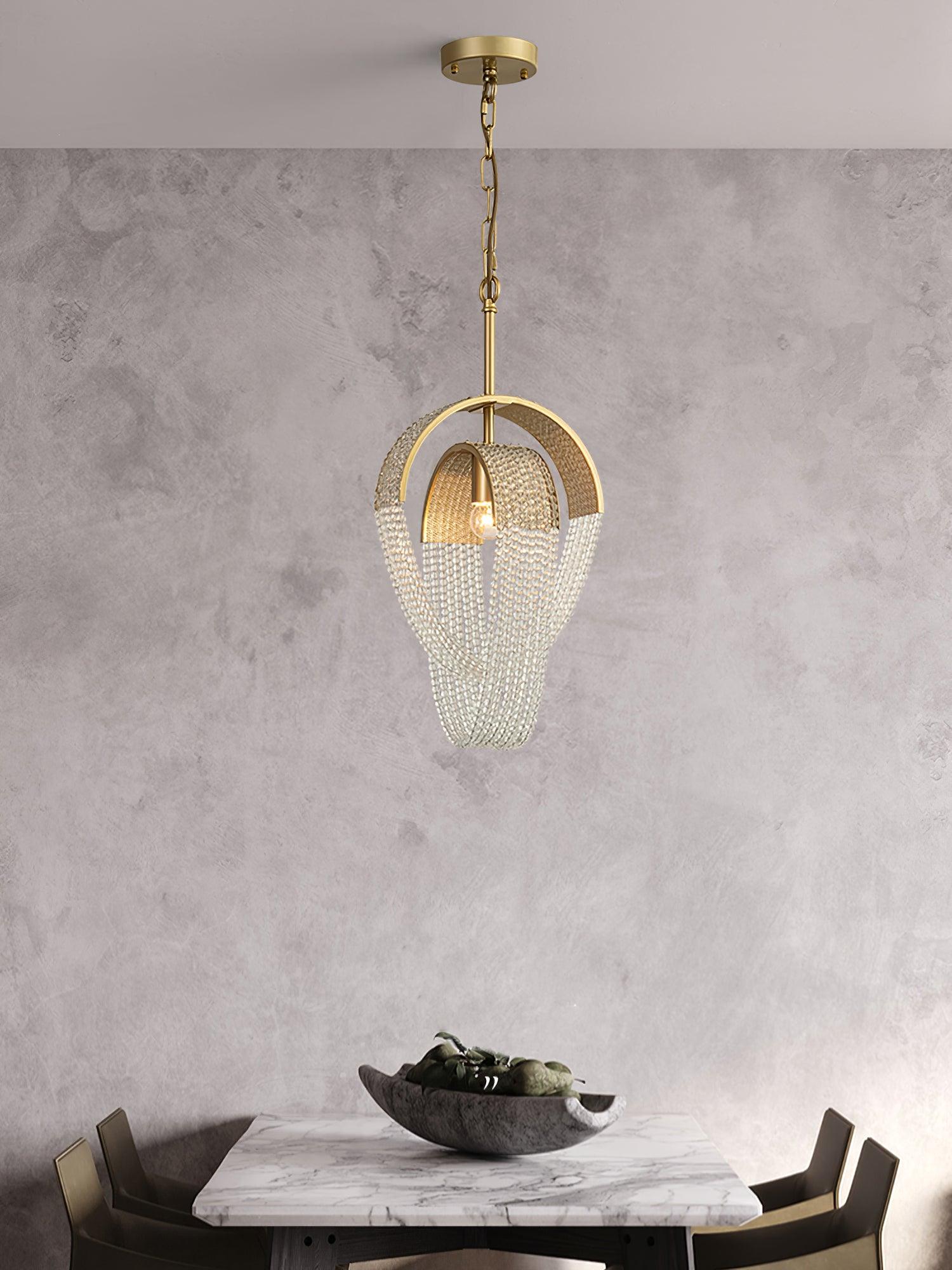 Lustra Lustre Maille Cristal Doré Cascade Scintillante