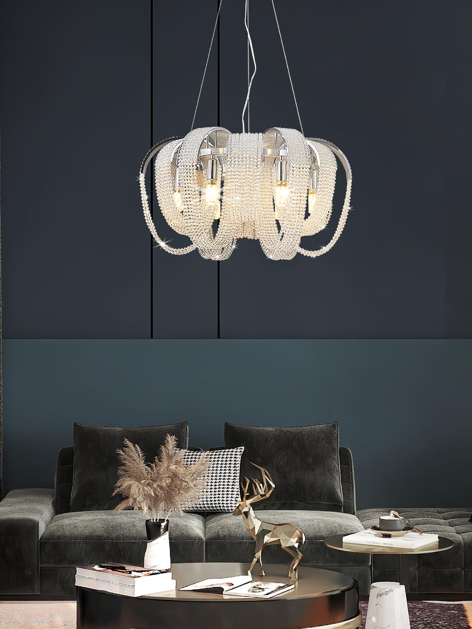 Lustra Lustre Maille Cristal Doré Cascade Scintillante