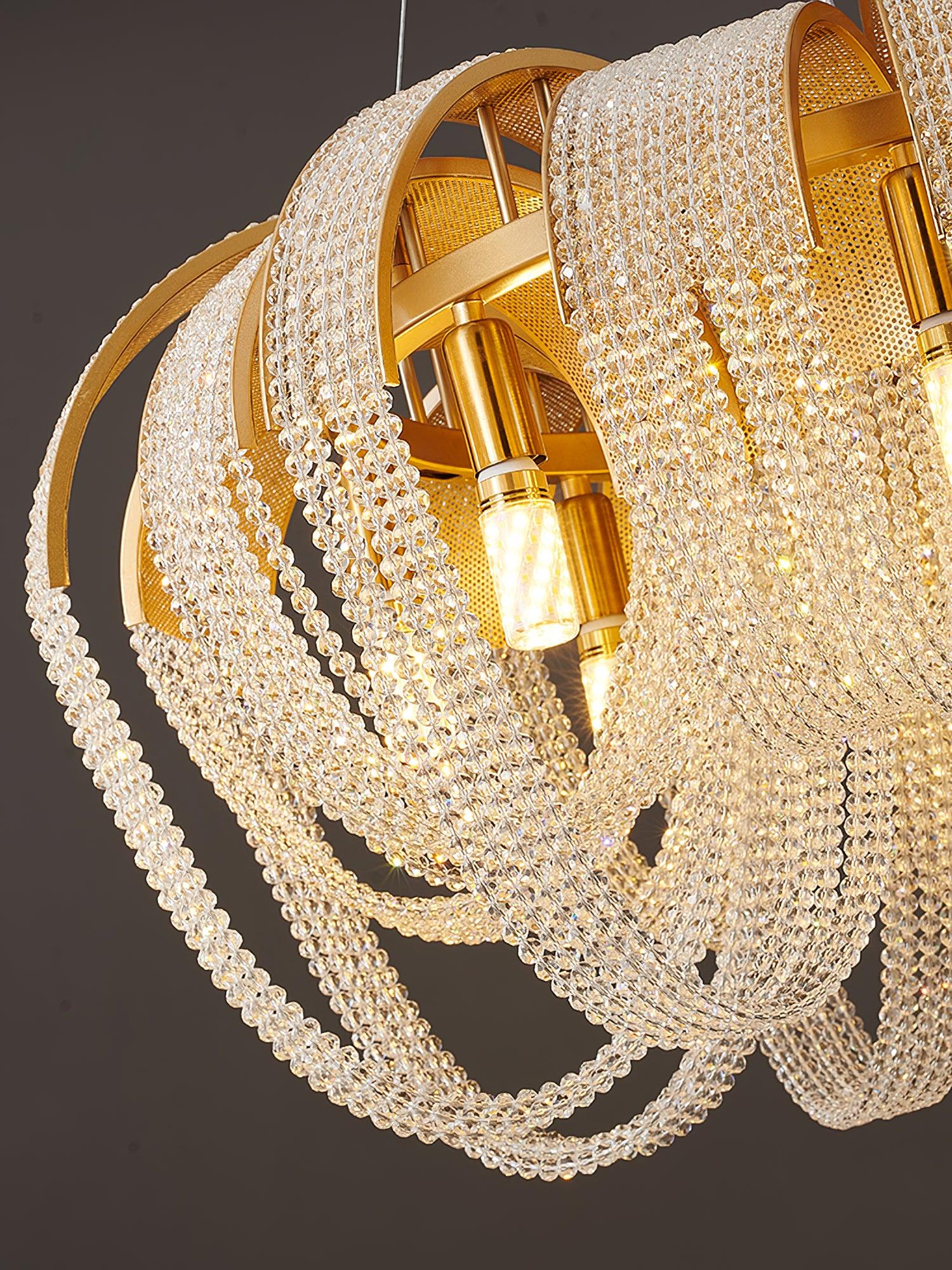 Lustra Lustre Maille Cristal Doré Cascade Scintillante