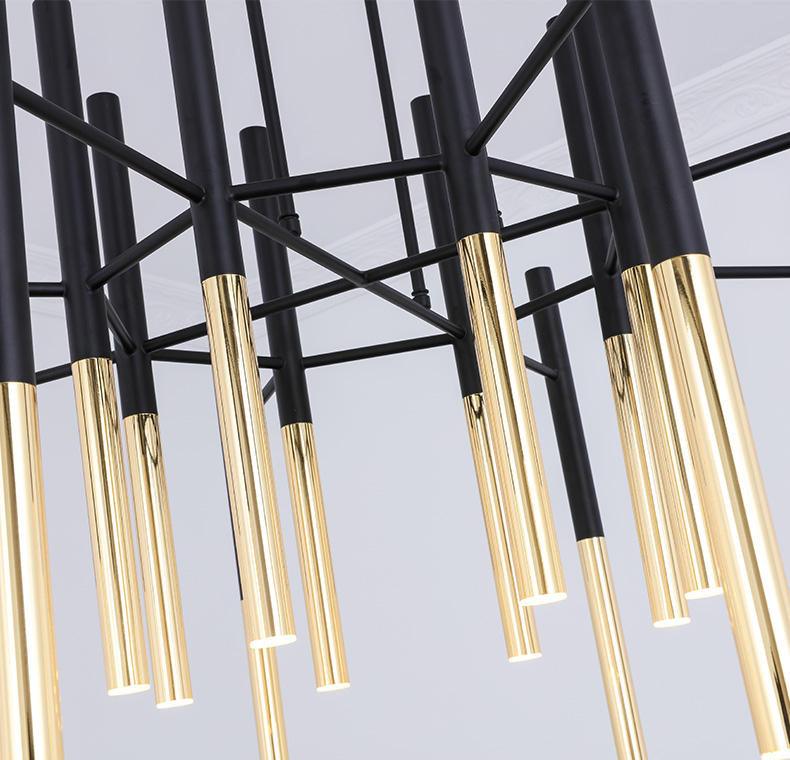 Solara Lustre Moderne Tiges Noir Or