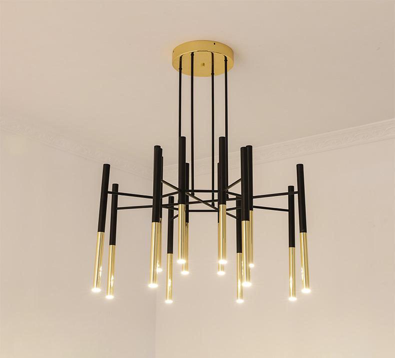 Solara Lustre Moderne Tiges Noir Or