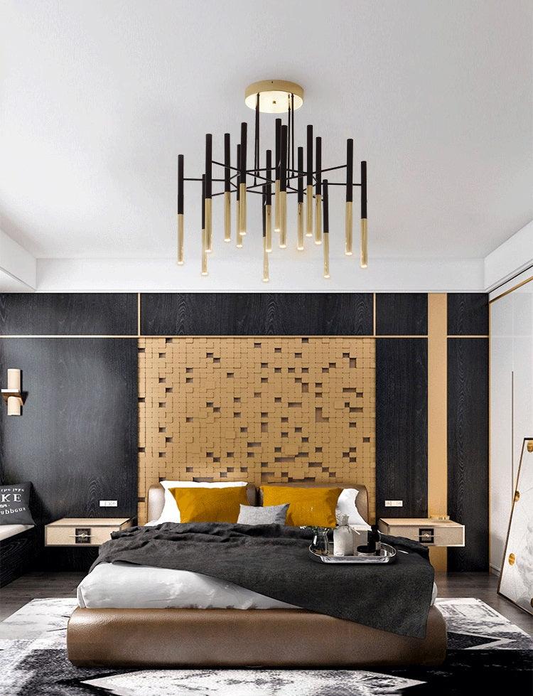 Solara Lustre Moderne Tiges Noir Or