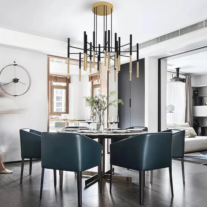 Solara Lustre Moderne Tiges Noir Or