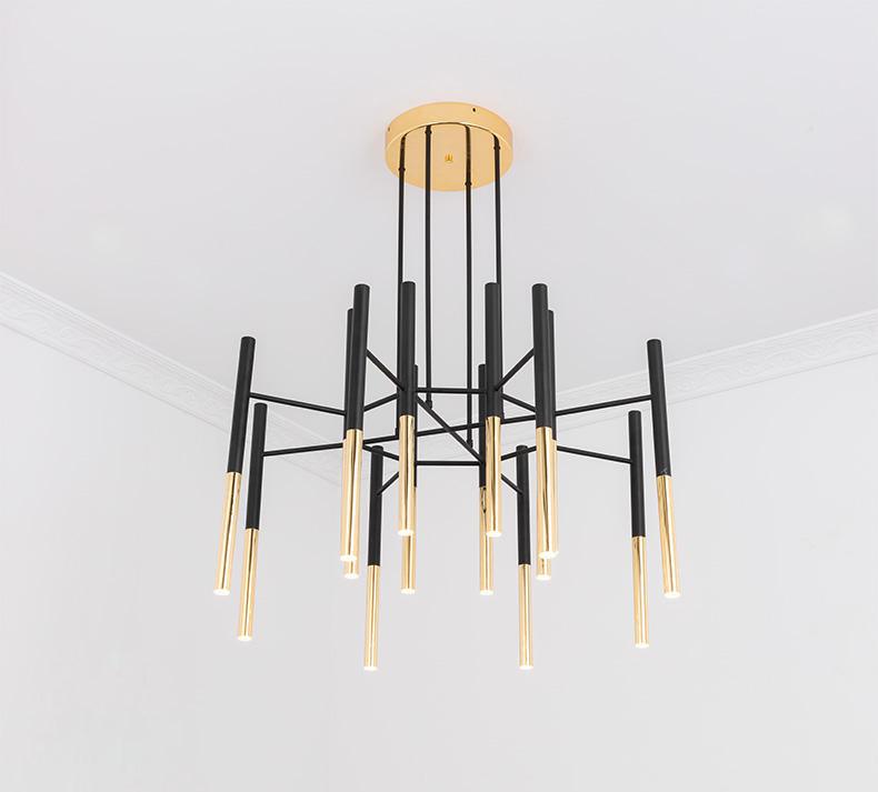 Solara Lustre Moderne Tiges Noir Or