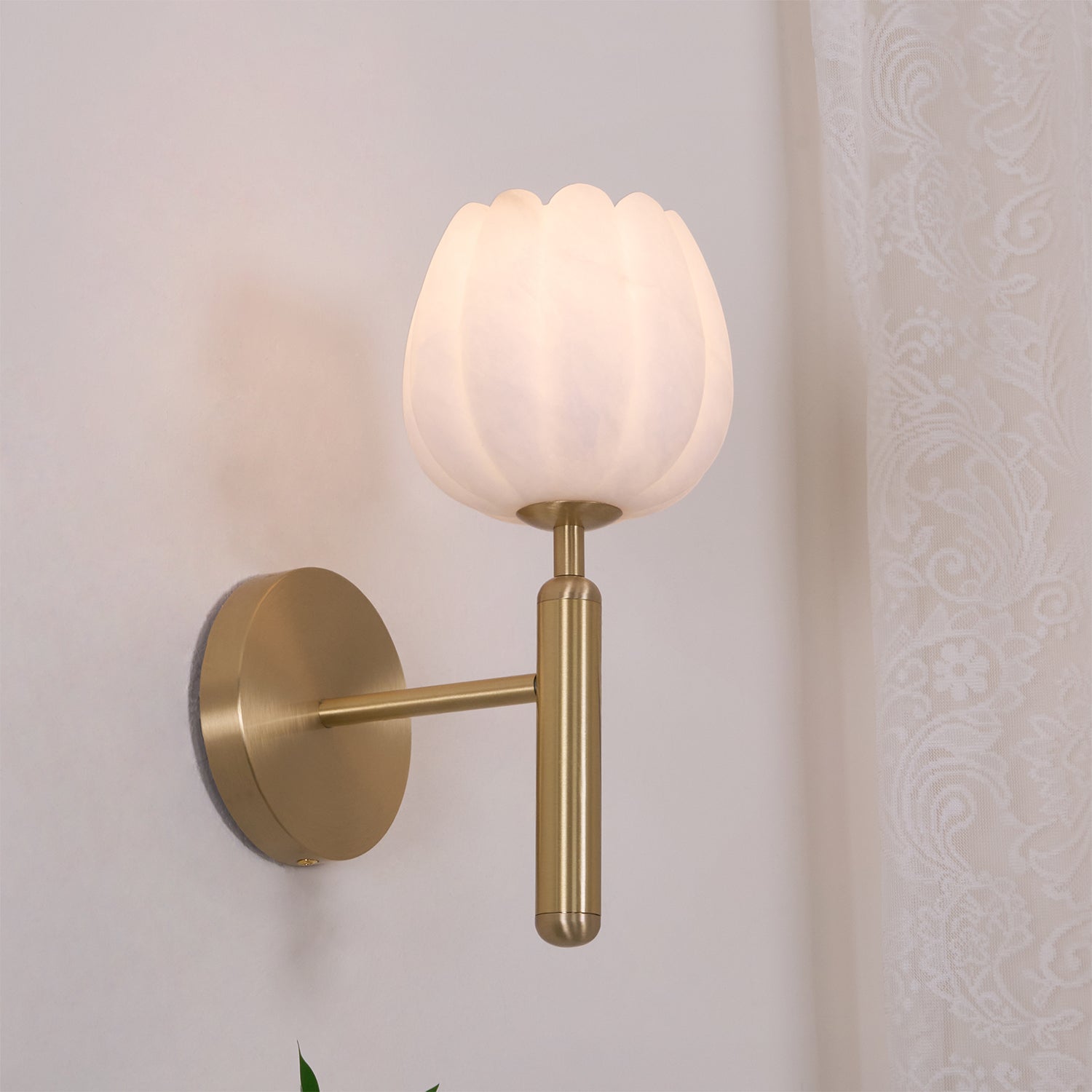 Eurzorion Applique Murale en Albâtre Floral Laiton
