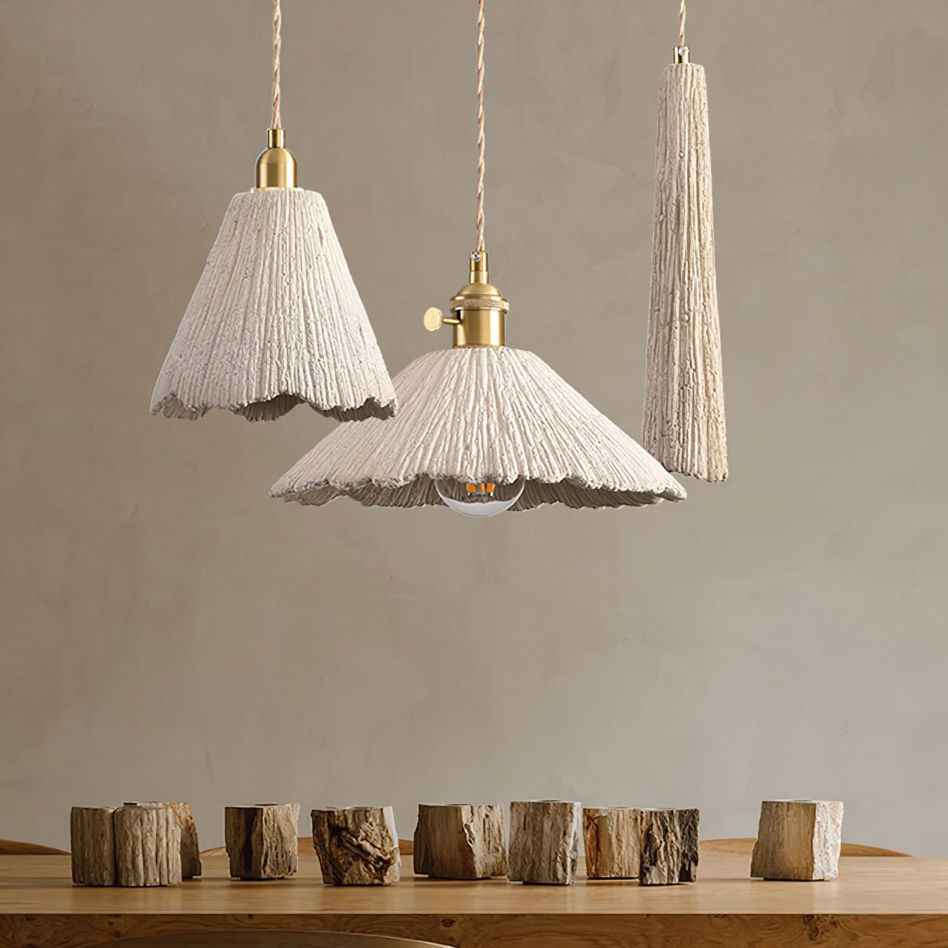Microcement Lampe suspendue avec abat-jour en tissu réglable
