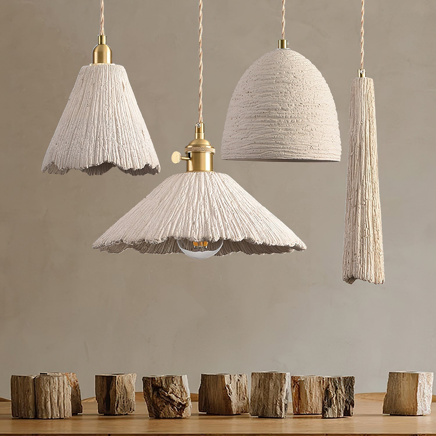 Microcement Lampe suspendue avec abat-jour en tissu réglable