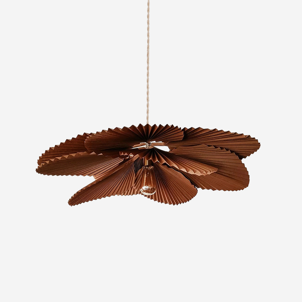 Pendant Lampe Avec Abat-jour Pétale en Papier Kraft Plissé Ambiance Chaleureuse