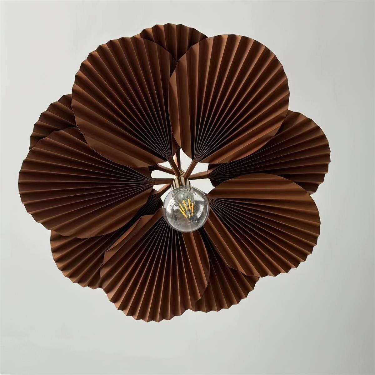 Pendant Lampe Avec Abat-jour Pétale en Papier Kraft Plissé Ambiance Chaleureuse