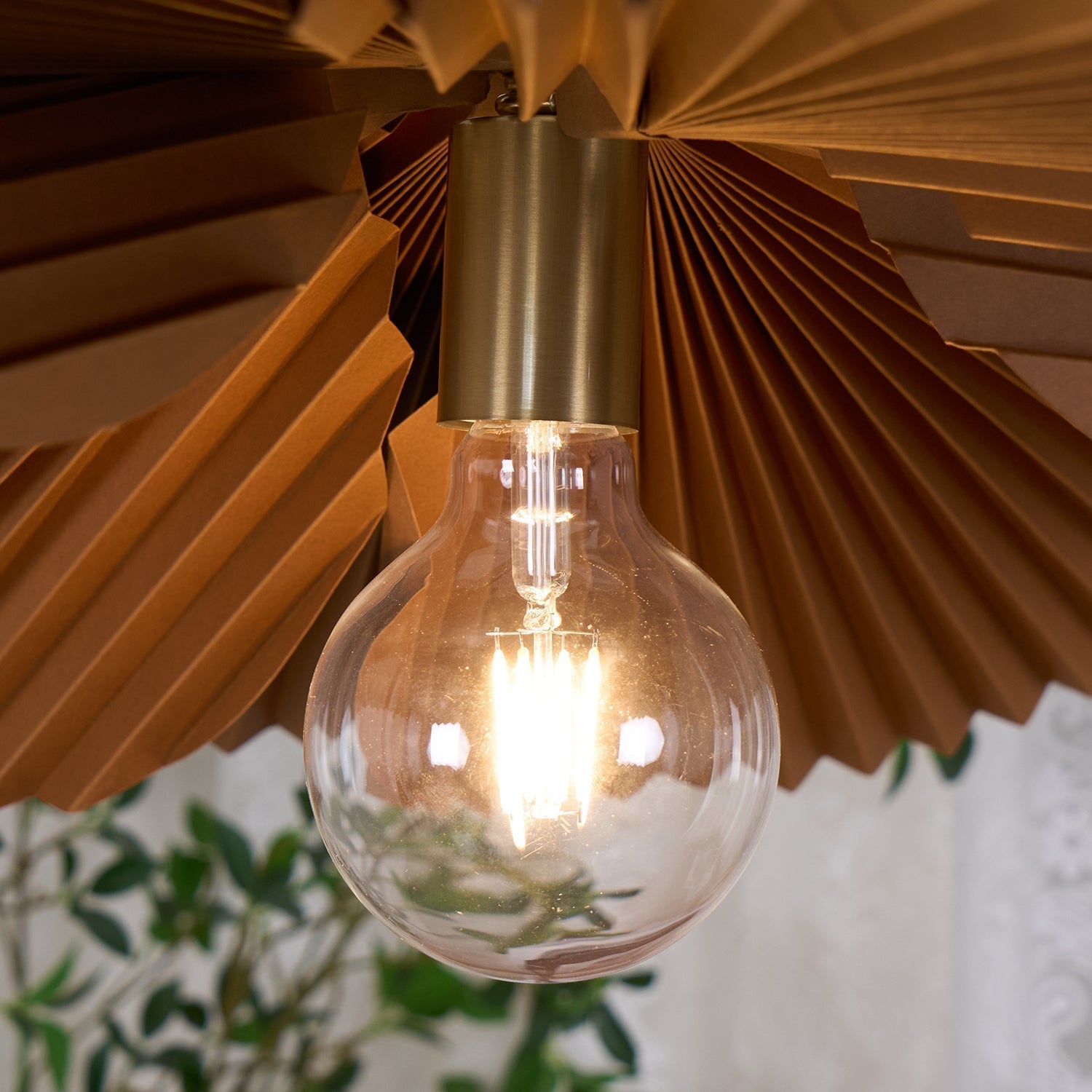 Pendant Lampe Avec Abat-jour Pétale en Papier Kraft Plissé Ambiance Chaleureuse