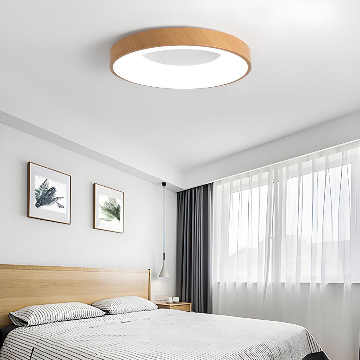 Eliriel Lampe Plafonnier Ronde Minimaliste en Bois