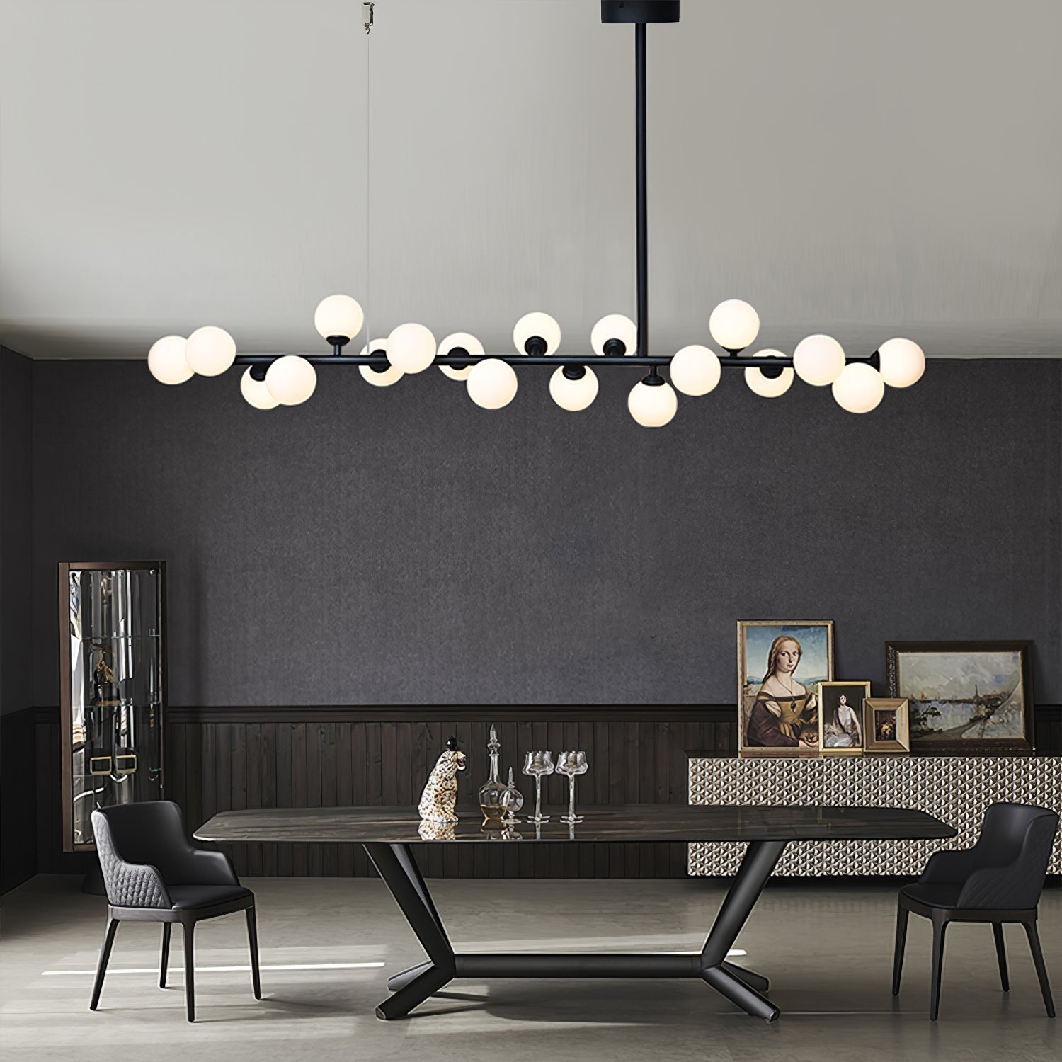 Lumiray Suspension Linéaire Noire Globe