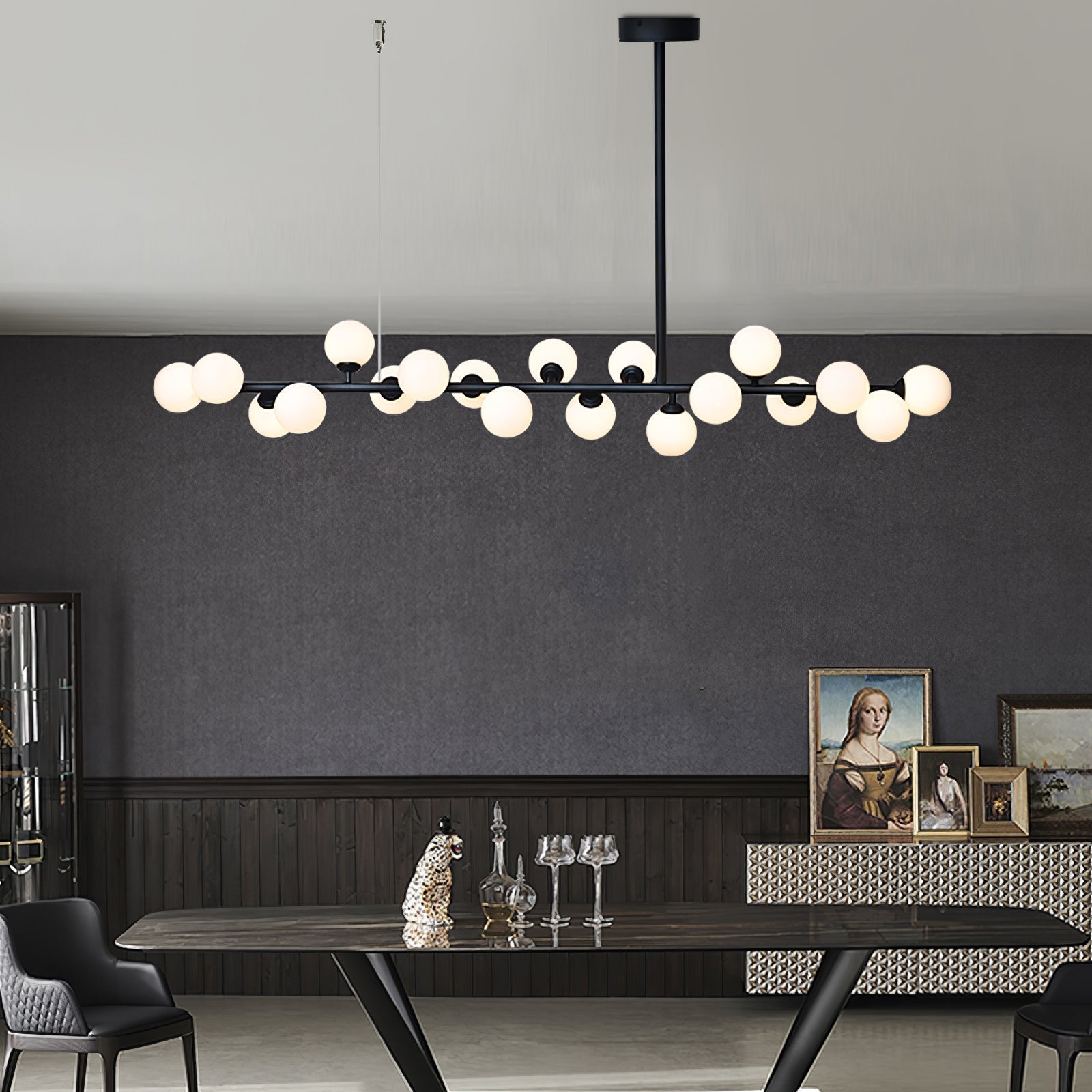 Lumiray Suspension Linéaire Noire Globe