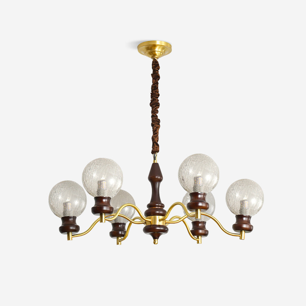 Minerva Lustre Verre Bois Vintage