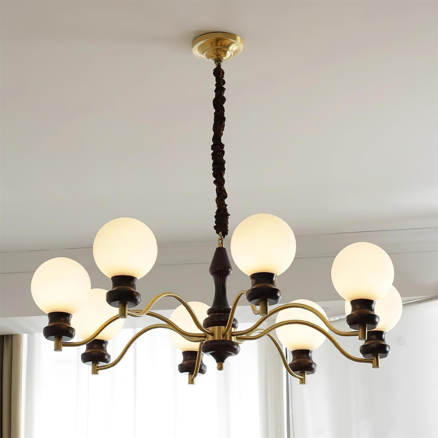 Minerva Lustre Verre Bois Vintage