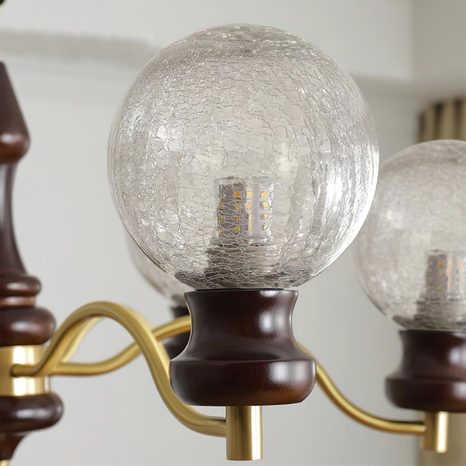 Minerva Lustre Verre Bois Vintage