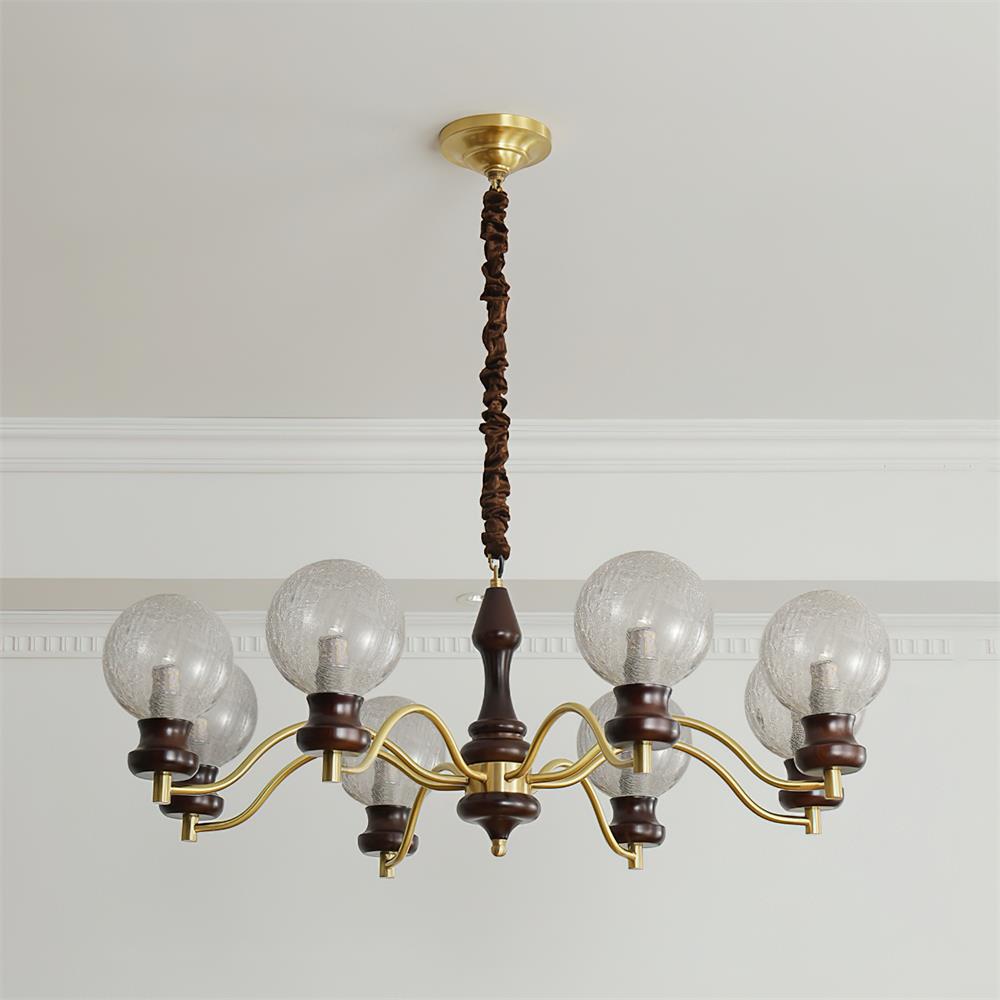Minerva Lustre Verre Bois Vintage