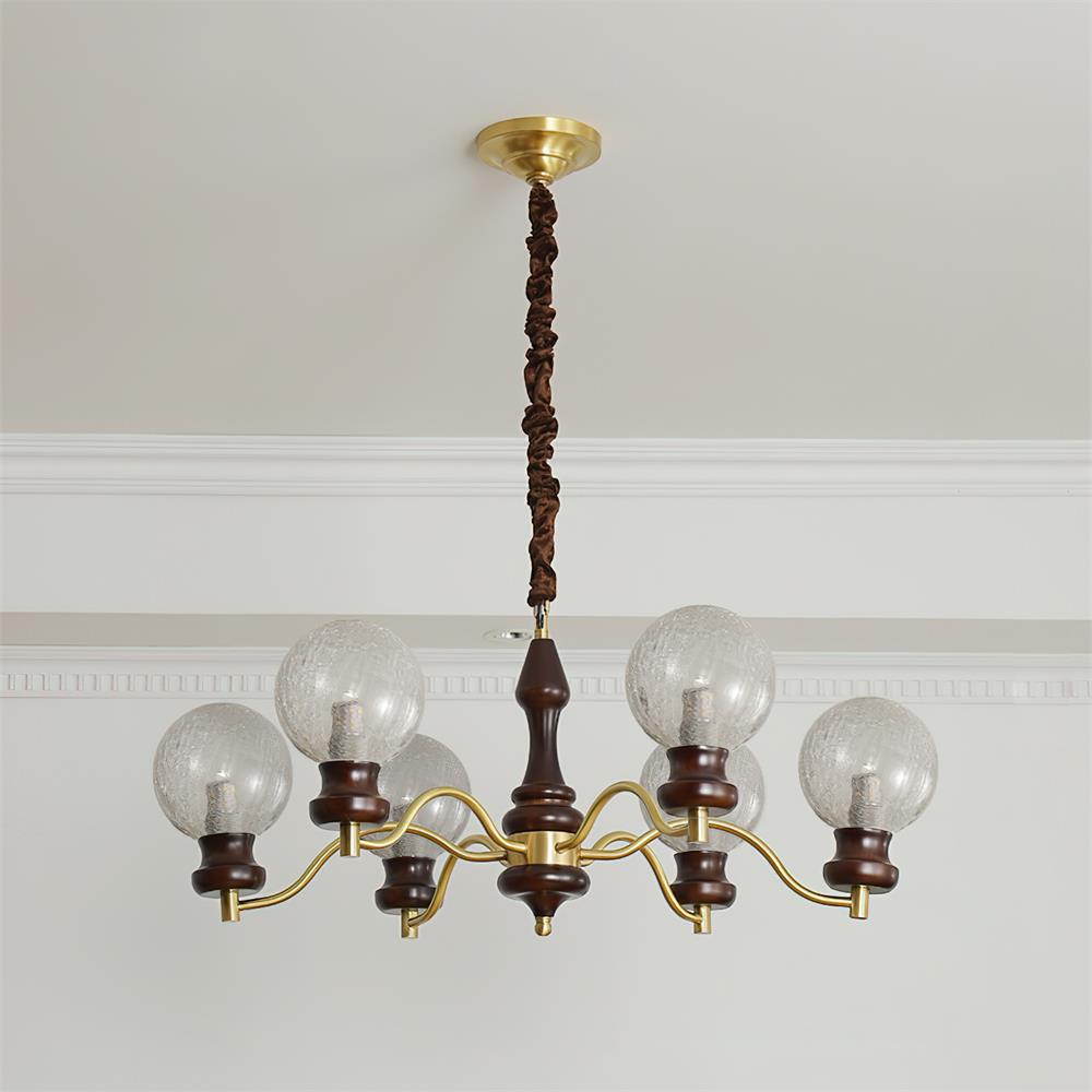 Minerva Lustre Verre Bois Vintage
