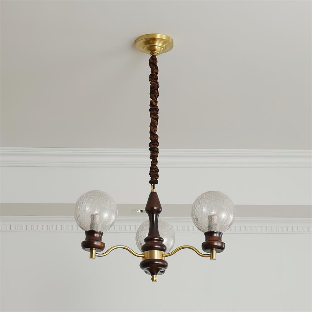 Minerva Lustre Verre Bois Vintage