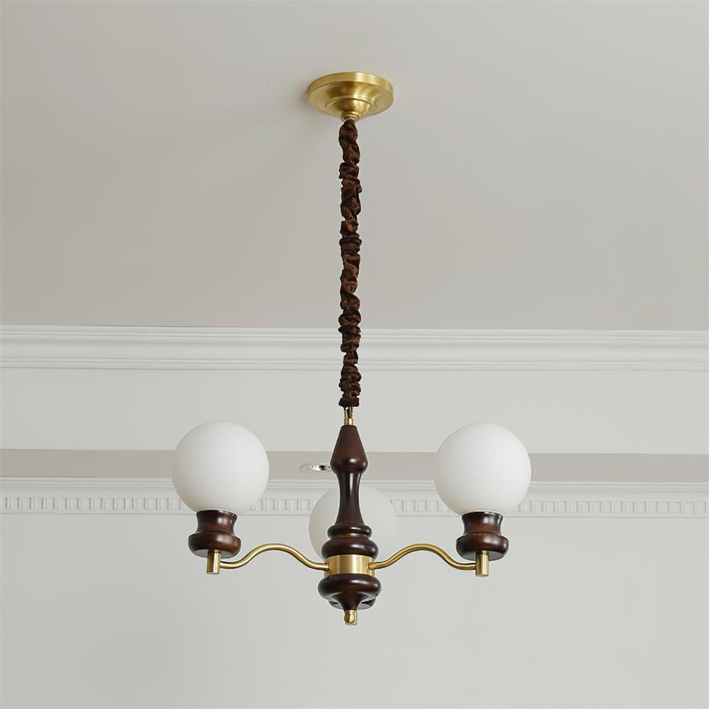 Minerva Lustre Verre Bois Vintage