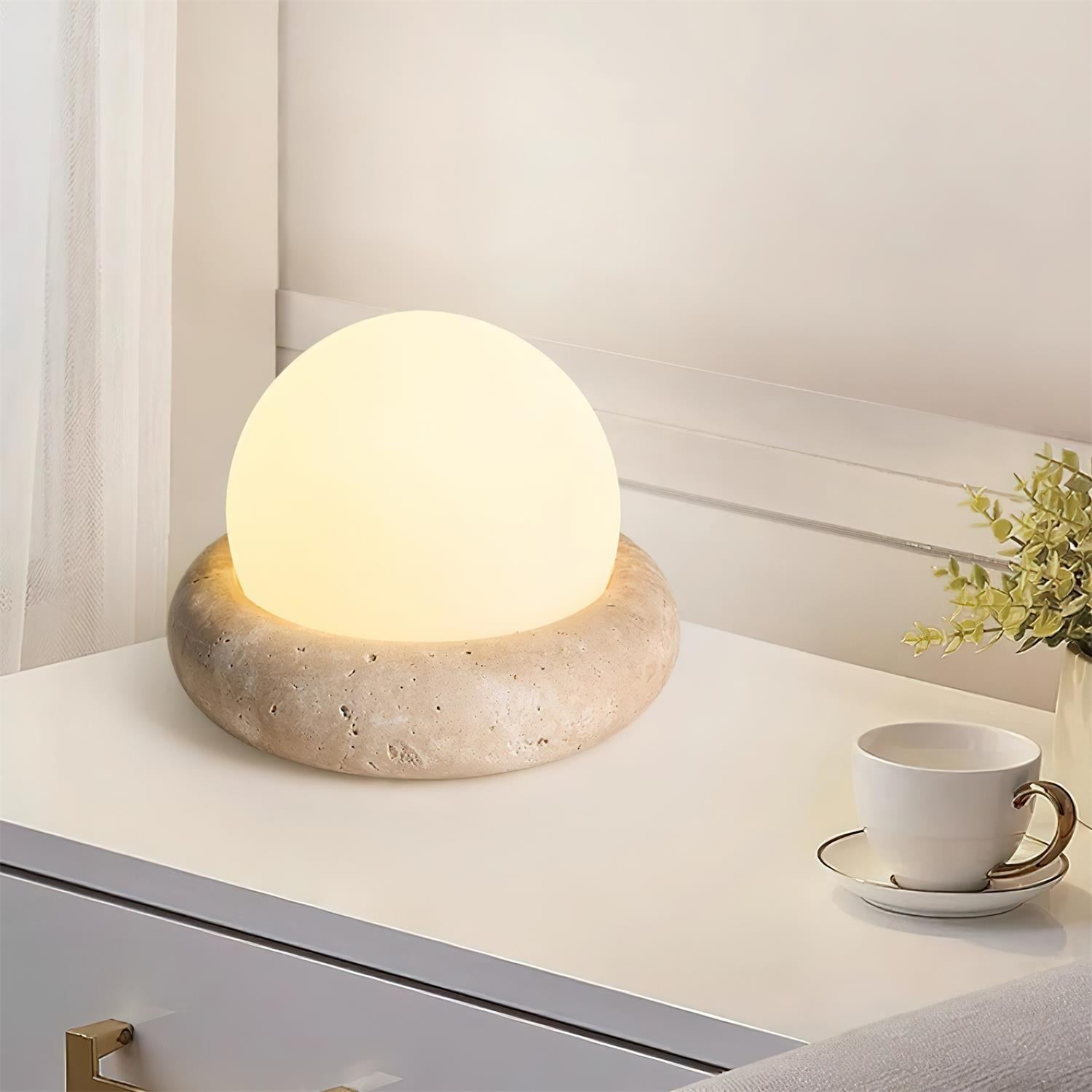 Riita Lampe de Table Mini Globe en Travertin Maga